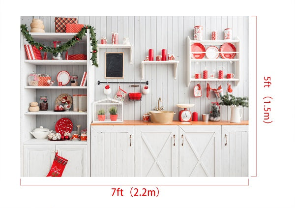 Kate Christmas Kitchen Backdrop White Wall for Photography -UK