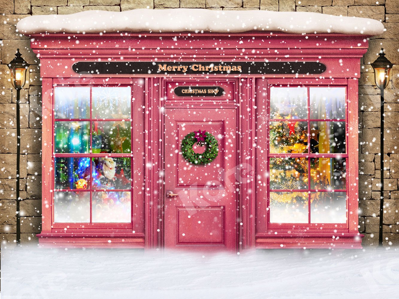 Kate Christmas Shop Snow Backdrop for Photography