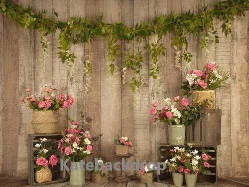 Pink Floral Wooden Spring/Easter Backdrop