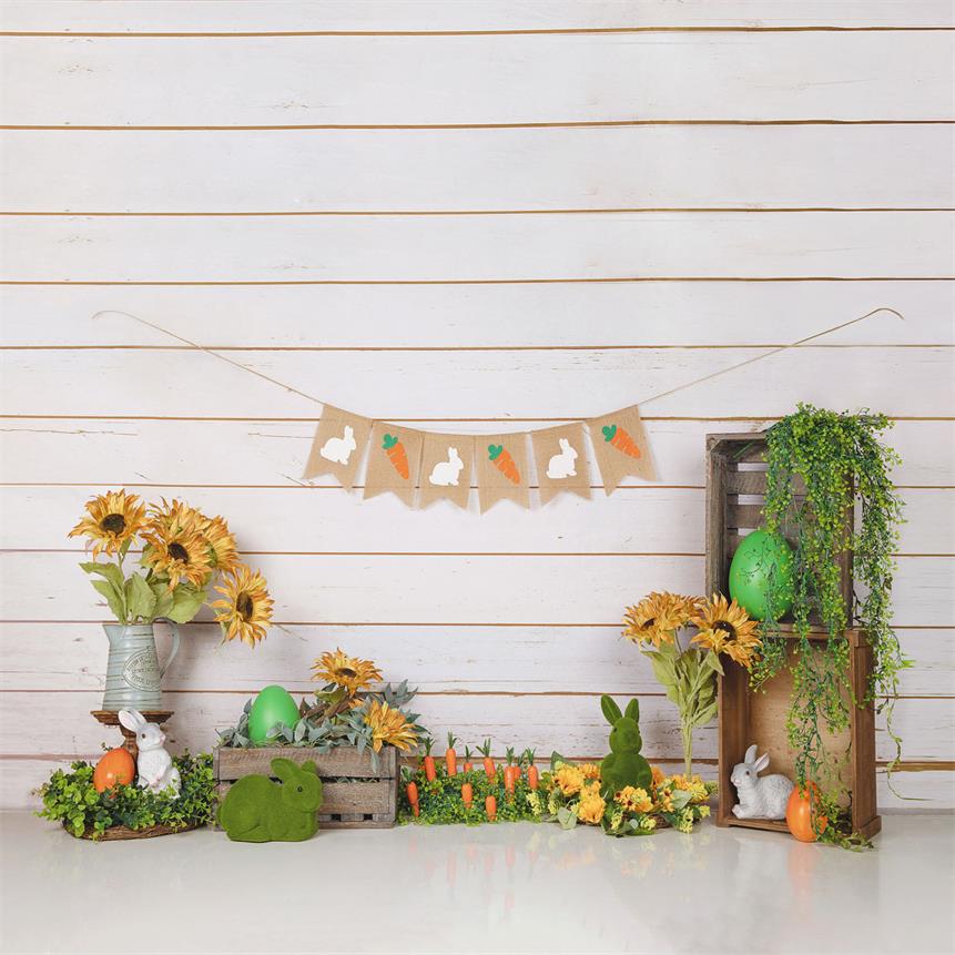 Kate Easter/Spring Sunflowers Carrots Rabbit Wood Wall Backdrop Designed by Jia Chan Photography