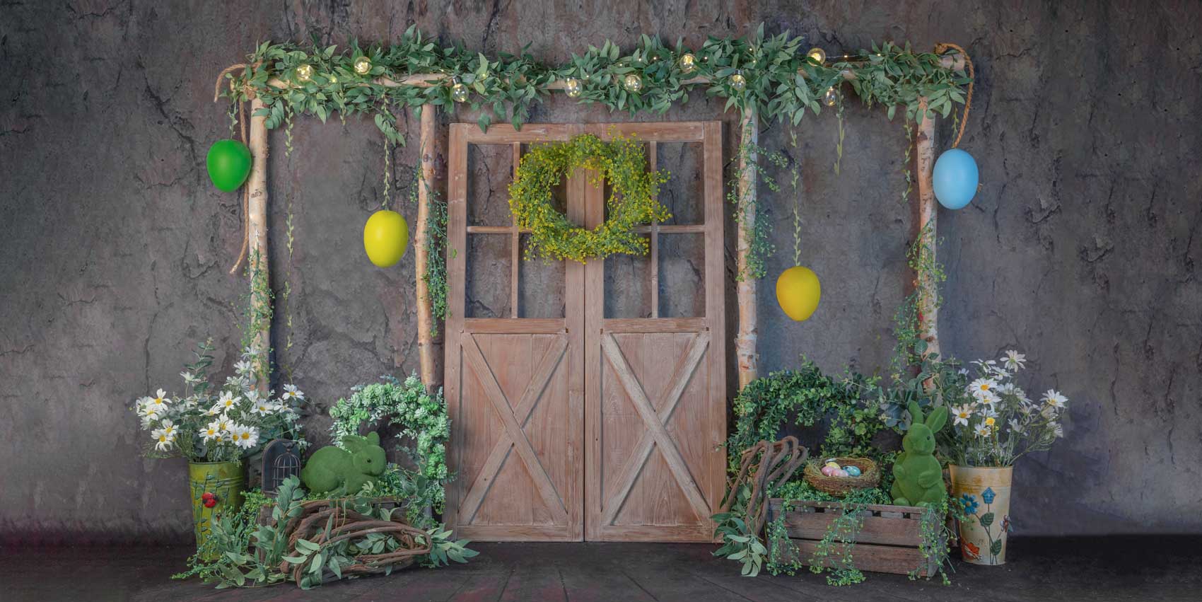 Kate Easter Grass Barn Door Backdrop Designed by Jia Chan Photography