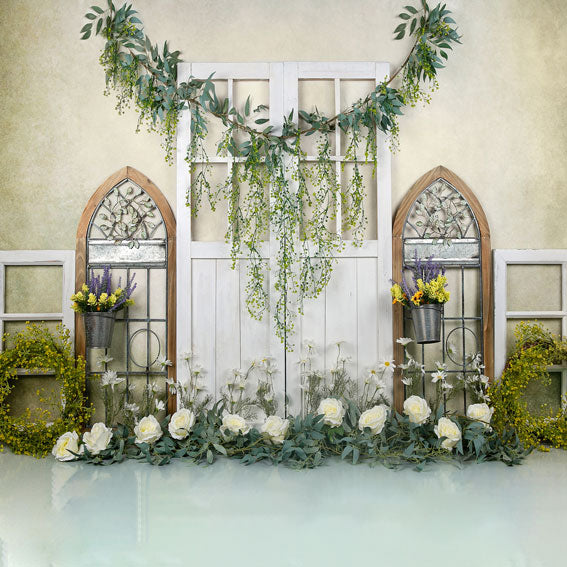 Kate Spring Floral Barn Door Backdrop Designed by Jia Chan Photography