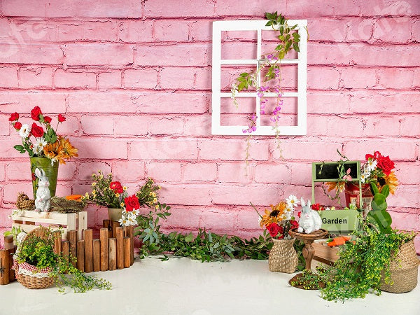 Kate Spring Flowers Pink Brick Wall Backdrop Designed by Jia Chan Photography