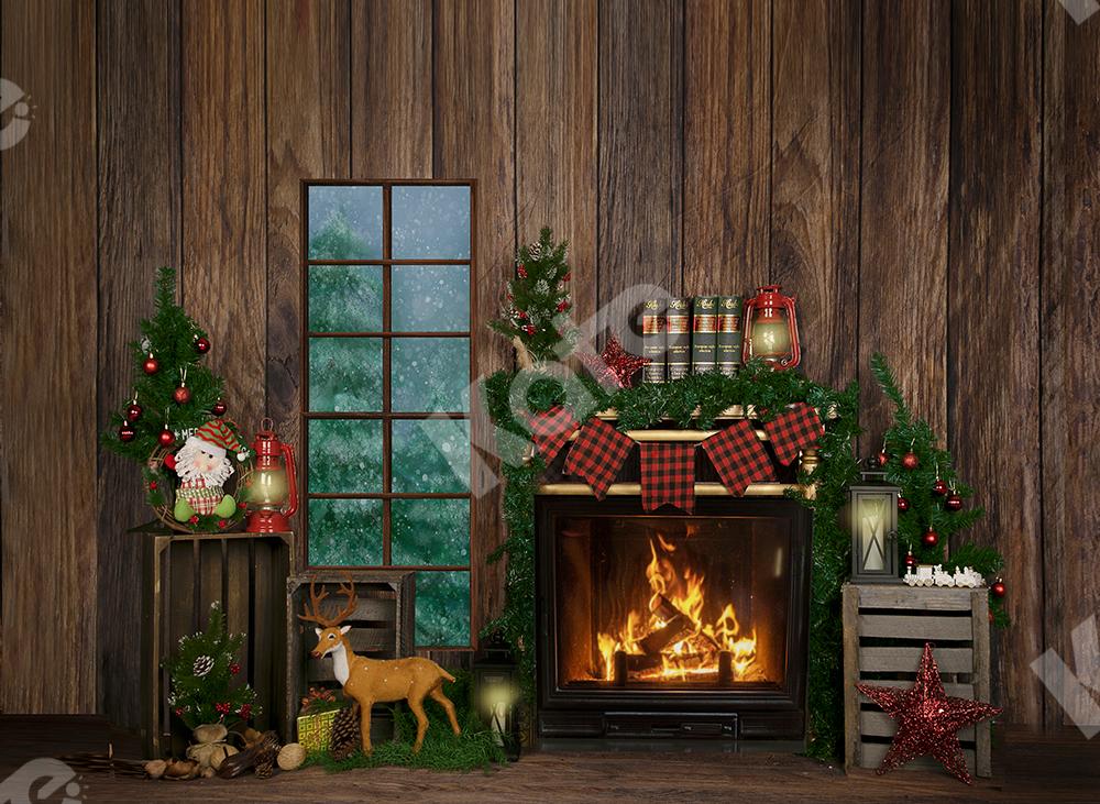 Kate Winter Christmas Backdrop Wood Fireplace Designed by Jia Chan Photography