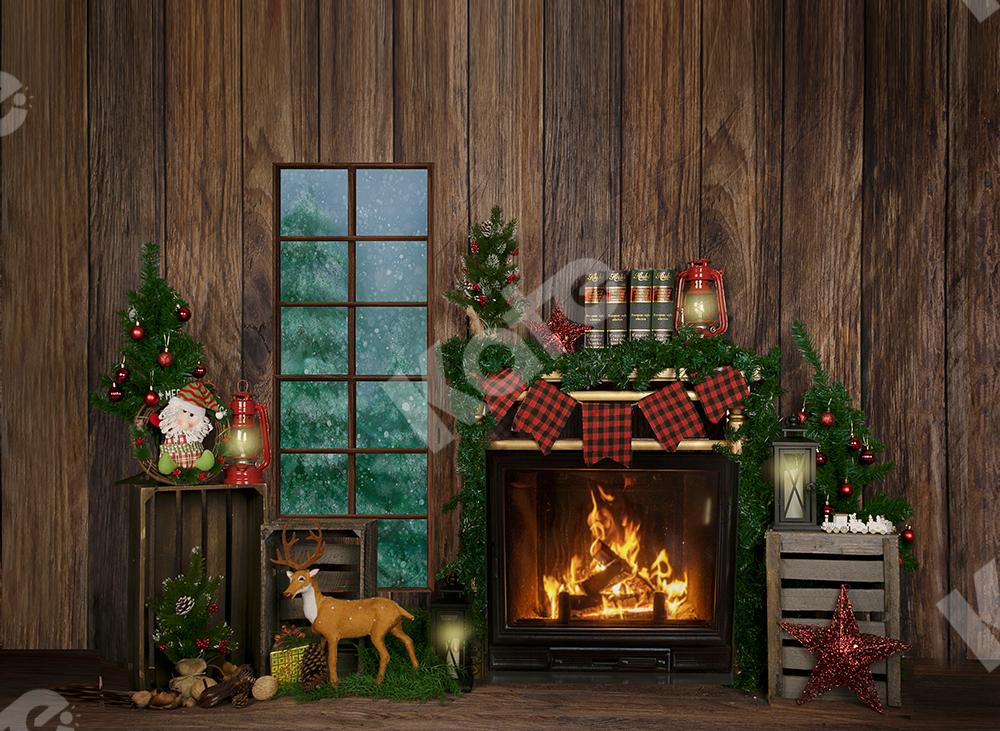 Kate Winter Christmas Backdrop Wood Fireplace Designed by Jia Chan Photography -UK