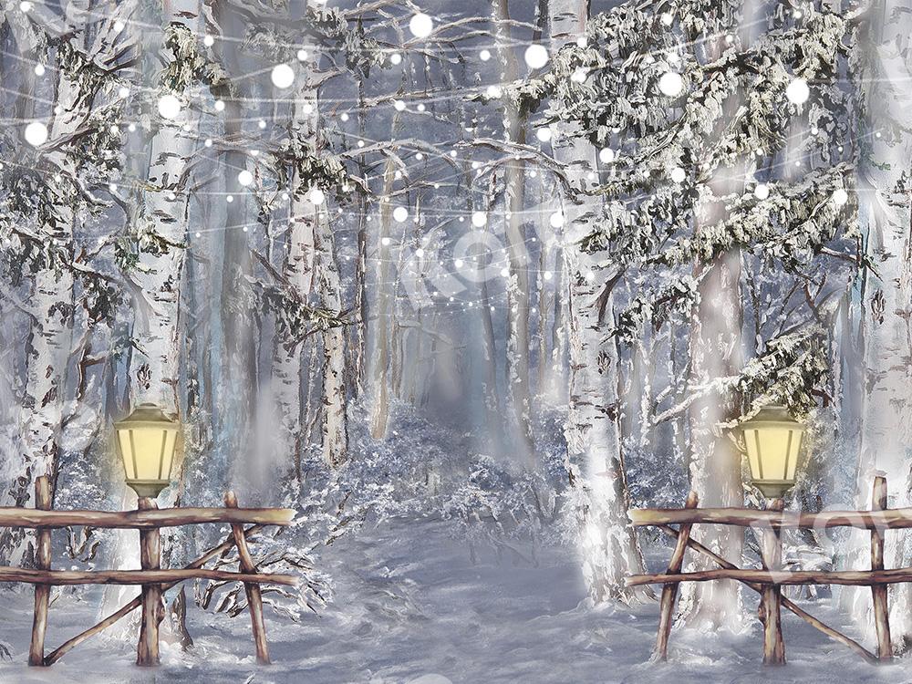 Kate Fine Art Backdrop Winter Snow Forest With Lights Designed by GQ