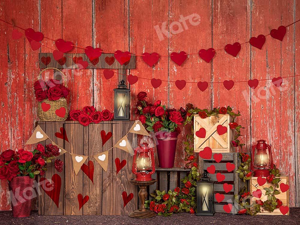 Kate Valentine's Day Roses Red Wood Wall Backdrop Designed by Emetselch