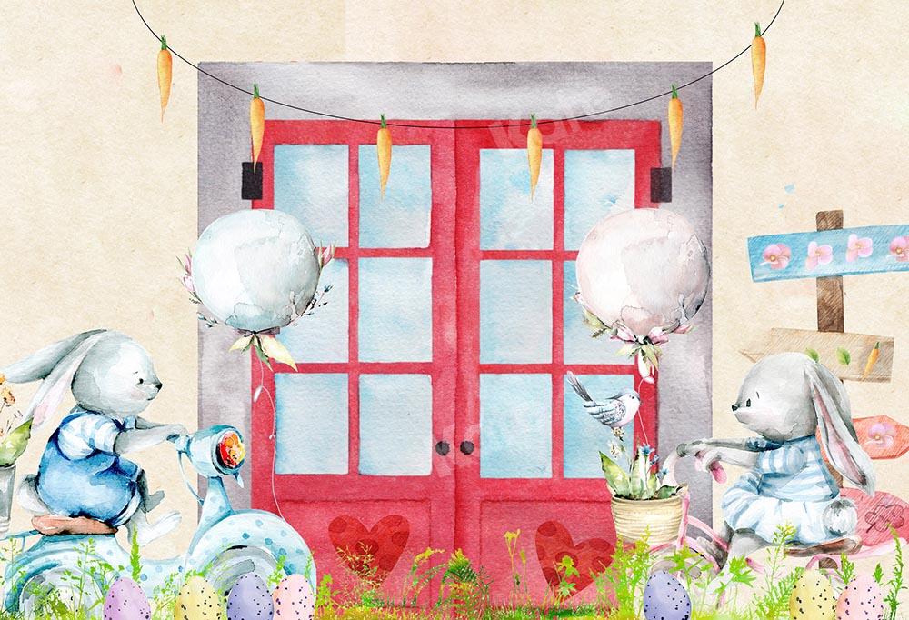 Kate Easter Red Window Bunny Backdrop Designed by Chain Photography