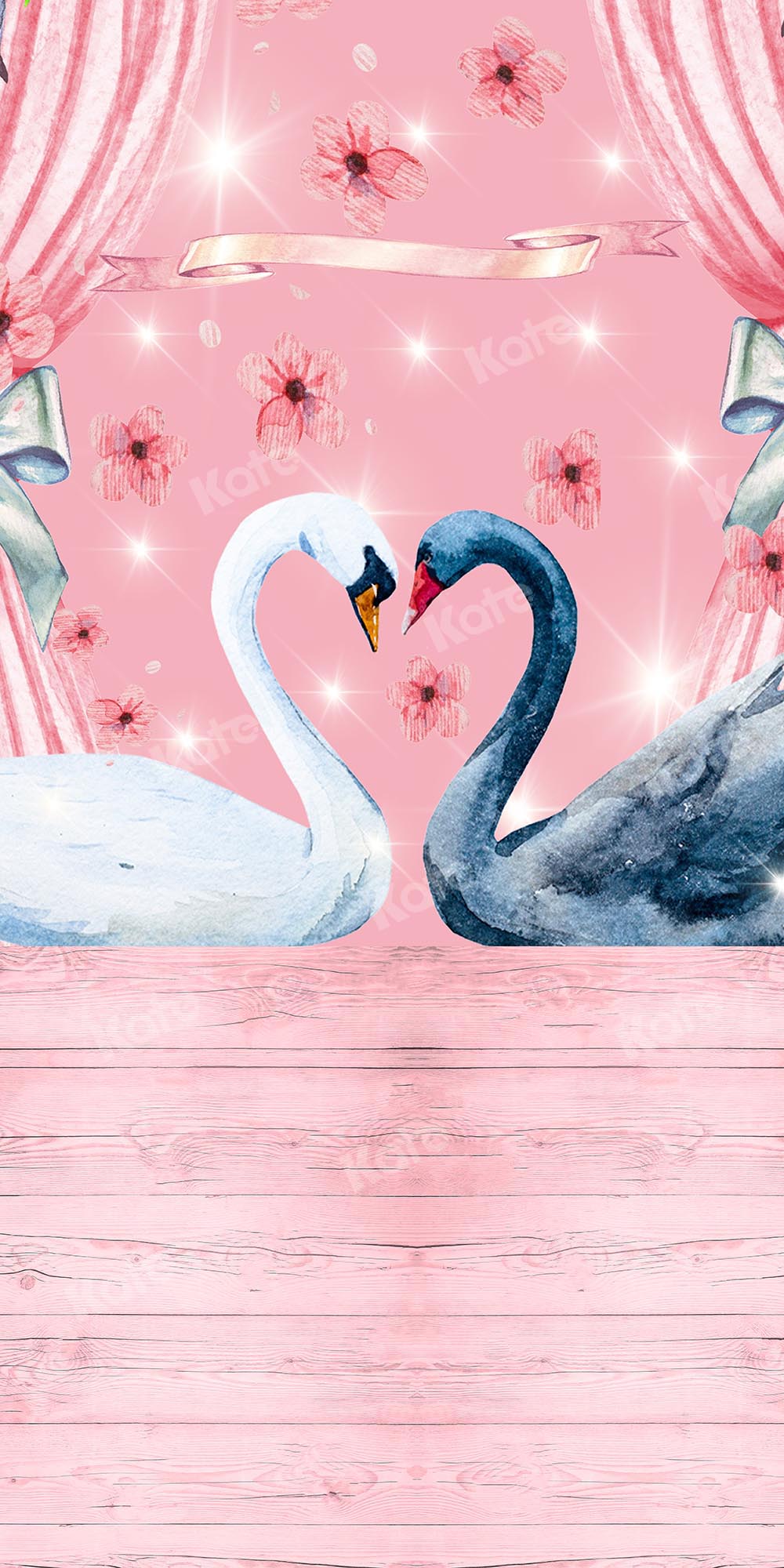 Kate Sweep Valentine's Day Swans Wood Backdrop Designed by Chain Photography