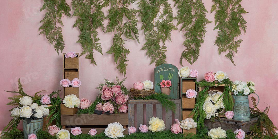 Kate Valentine's Day Roses Vines Pink Backdrop Designed by Emetselch