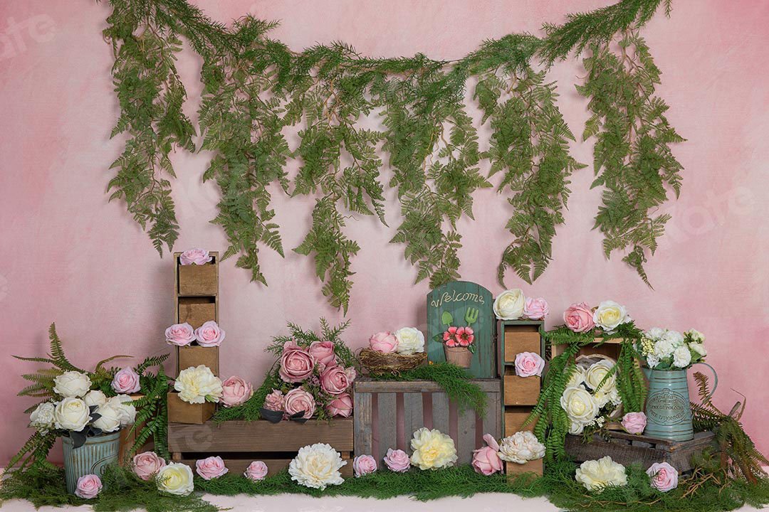 Kate Valentine's Day Roses Vines Pink Backdrop Designed by Emetselch