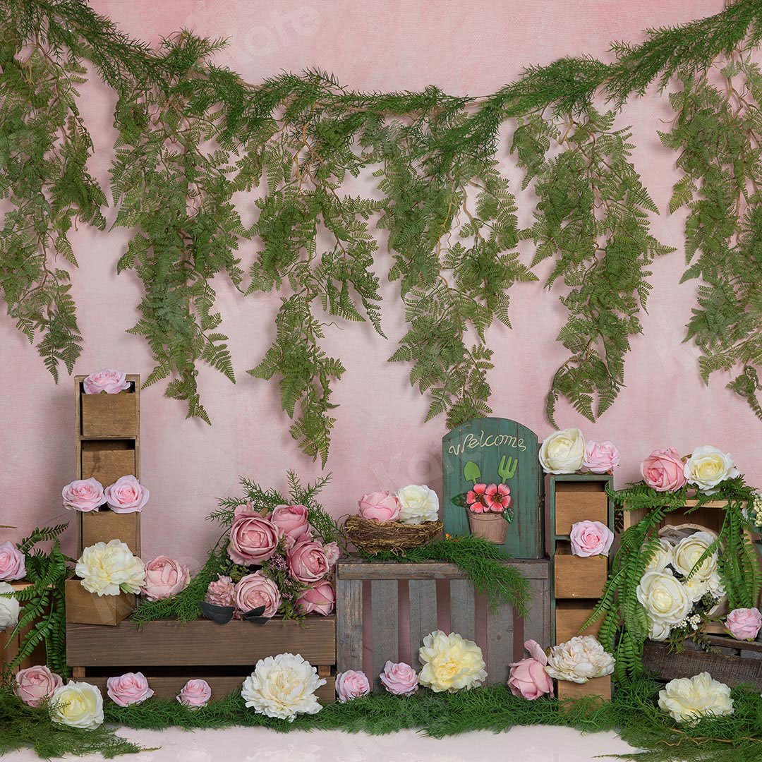 Kate Valentine's Day Roses Vines Pink Backdrop Designed by Emetselch -UK