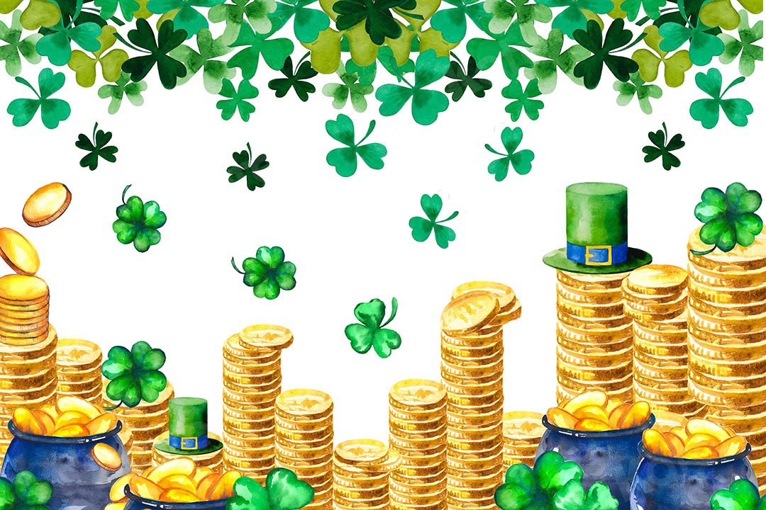 Kate St. Patrick's Day Shamrocks Gold Coin Backdrop Designed by Chain Photography