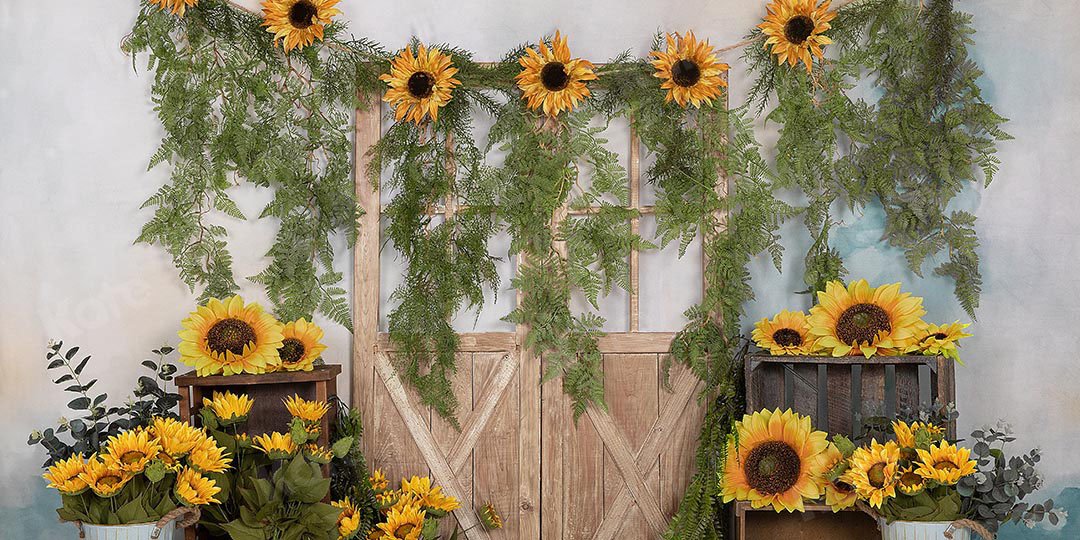 Kate Spring Sunflowers Vines Door Backdrop Designed by Emetselch