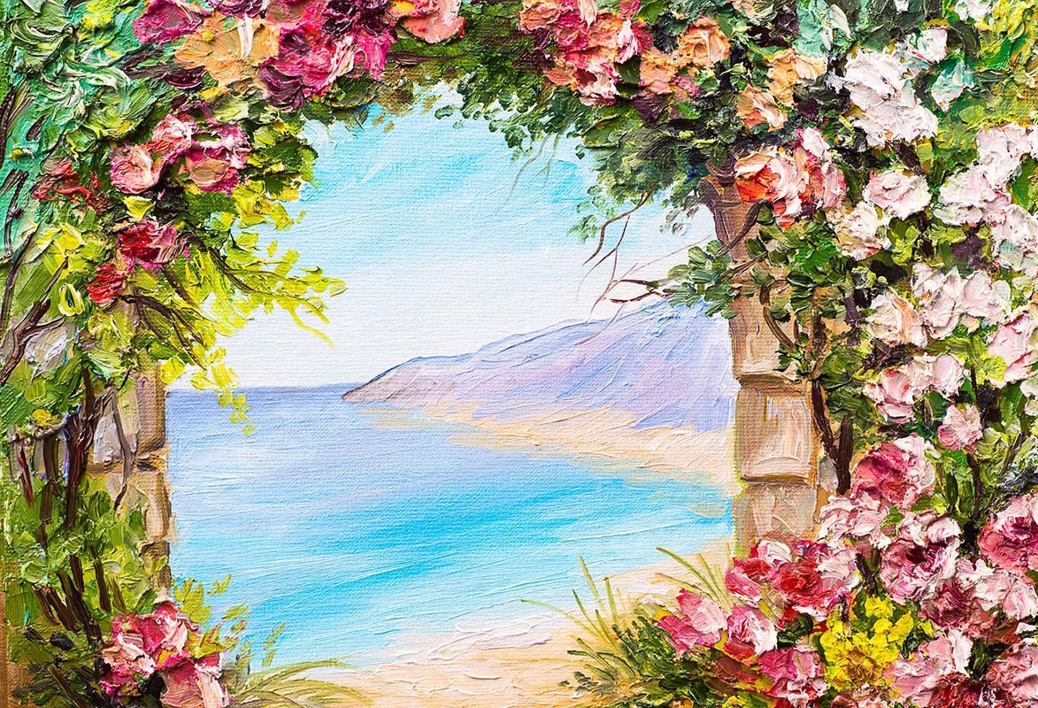 Kate Summer Beach Sea Florals Door Garden Backdrop Designed by GQ -UK