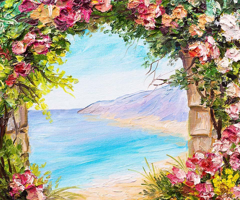Kate Summer Beach Sea Florals Door Garden Backdrop Designed by GQ -UK