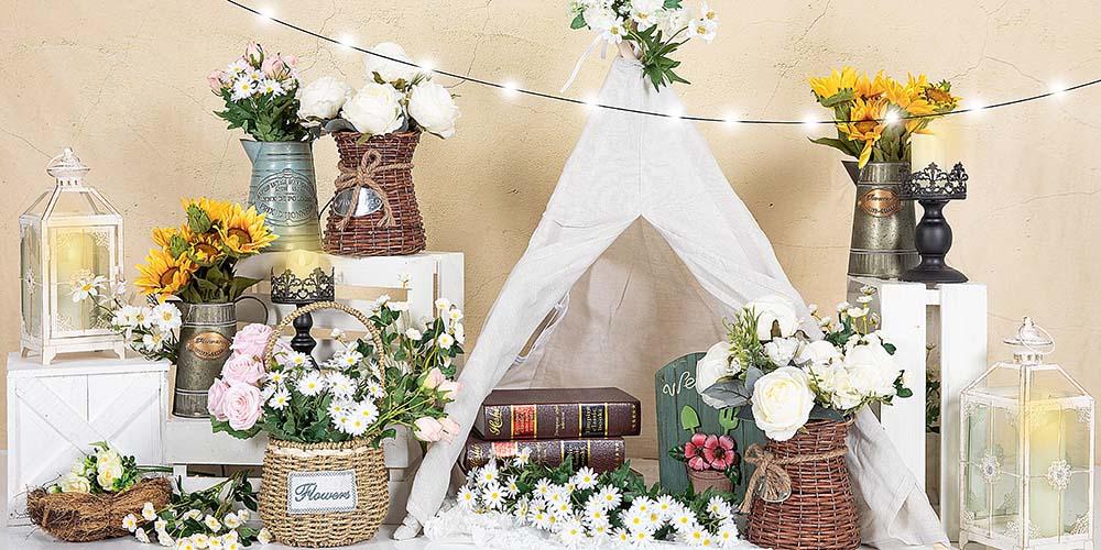 Kate Spring Flowers White Tent Backdrop Designed by Emetselch -UK