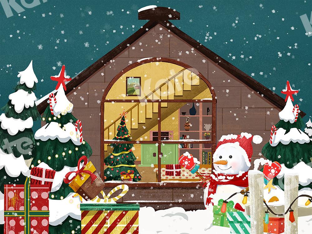 Kate Xmas Backdrop Snowman Christmas Trees House Designed by Chain Photography