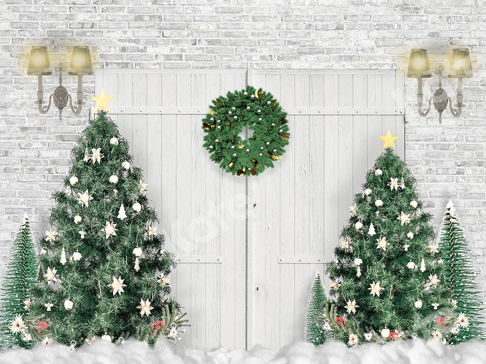 Kate Christmas Backdrop White Door Christmas Trees Designed by Emetselch