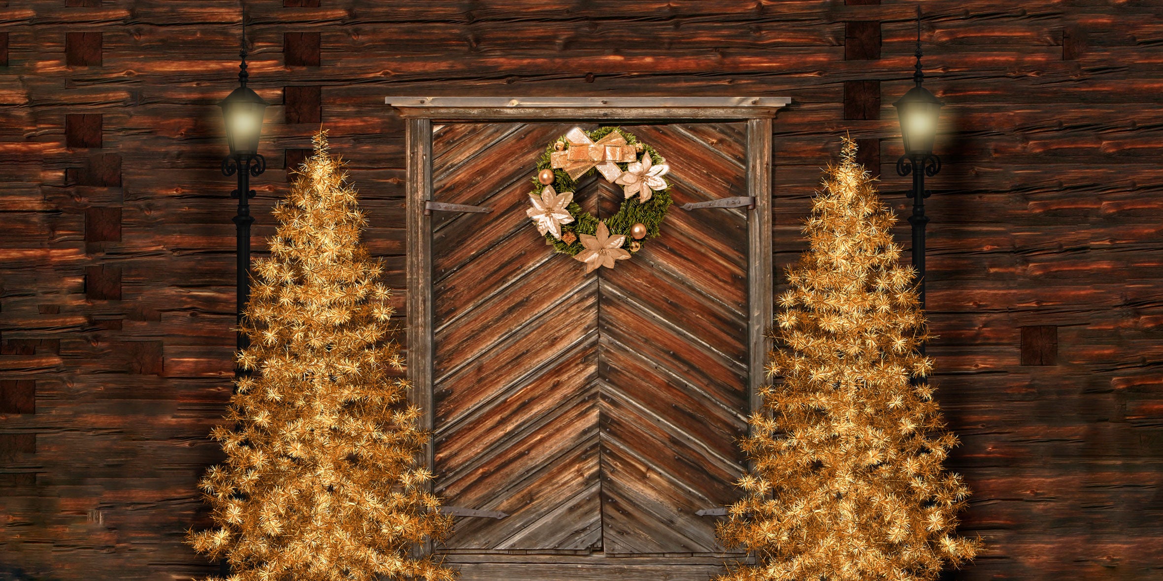 Kate Xmas Backdrop Gold Christmas Trees & Door Designed by Chain Photography -UK