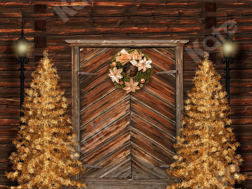 Kate Xmas Backdrop Gold Christmas Trees & Door Designed by Chain Photography