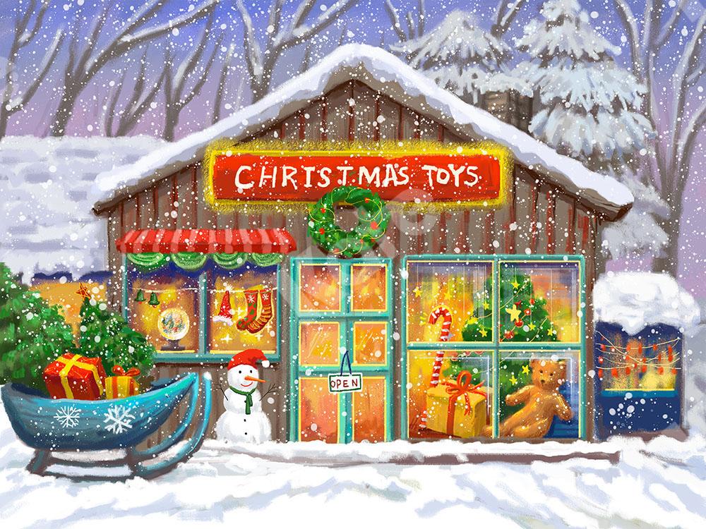 Kate Christmas Backdrop Snow Xmas Toys Store Designed by GQ