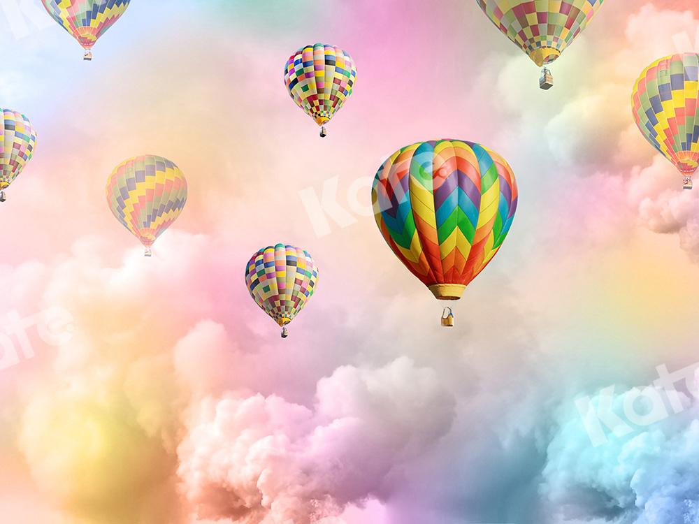 Kate Cake Smash Backdrop Rainbow Clouds Hot Air Balloons Designed by Chain Photography