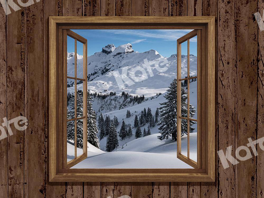 Kate Window Xmas Backdrop Snow Mountain Designed by Emetselch