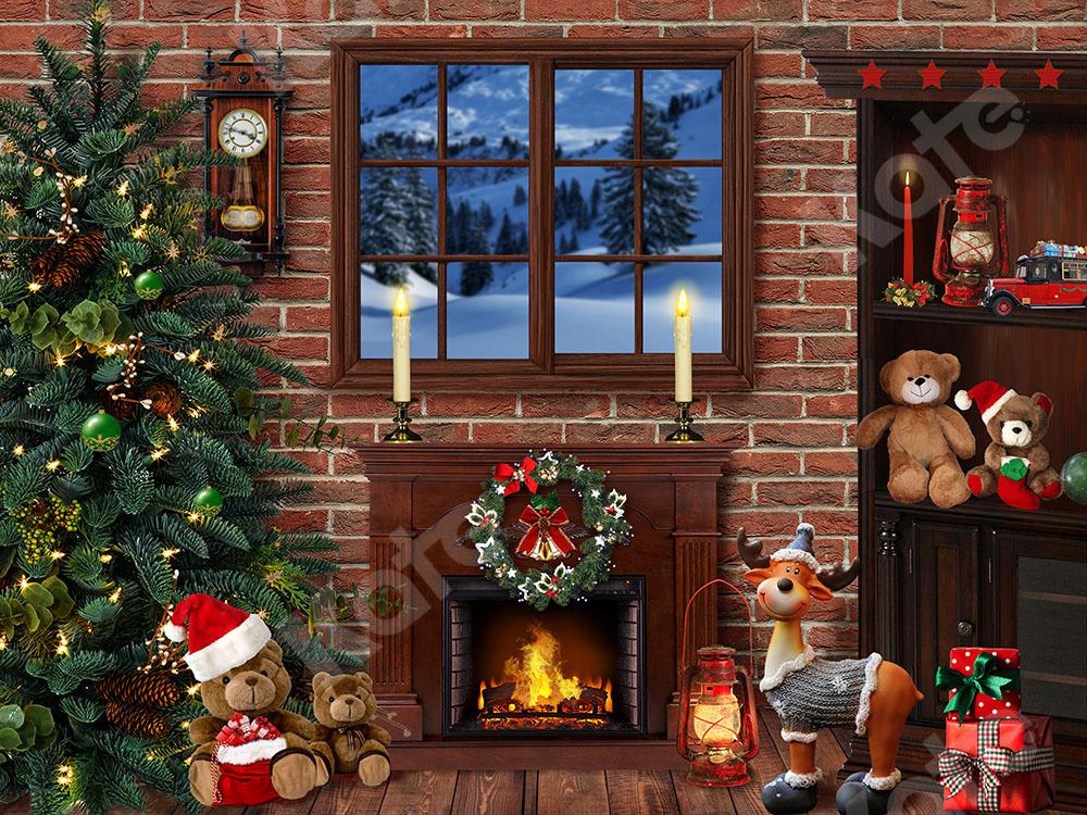 Kate Xmas Backdrop Christmas Room with Fireplace Designed by Emetselch