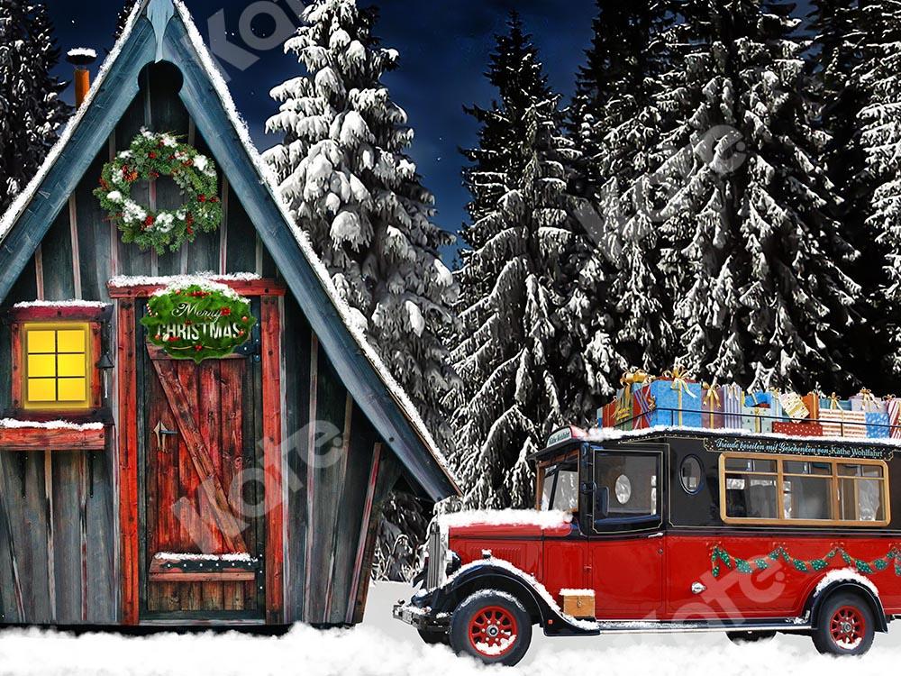 Kate Christmas Wood House Snow Forest Backdrop Designed by Chain Photography -UK