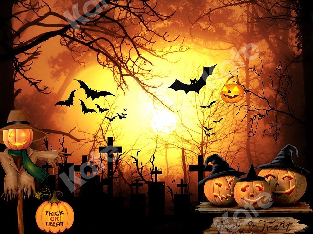 Kate Halloween Cemetery Bats Pumpkin Backdrop Designed by Chain Photography