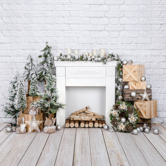 Kate Christmas Brick Fireplace Backdrop Designed by Emetselch