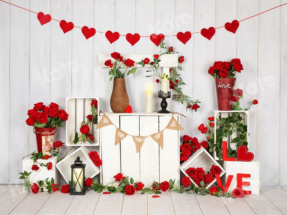 Kate Valentine's Day Roses Stand White Wood Wall Backdrop Designed by Emetselch