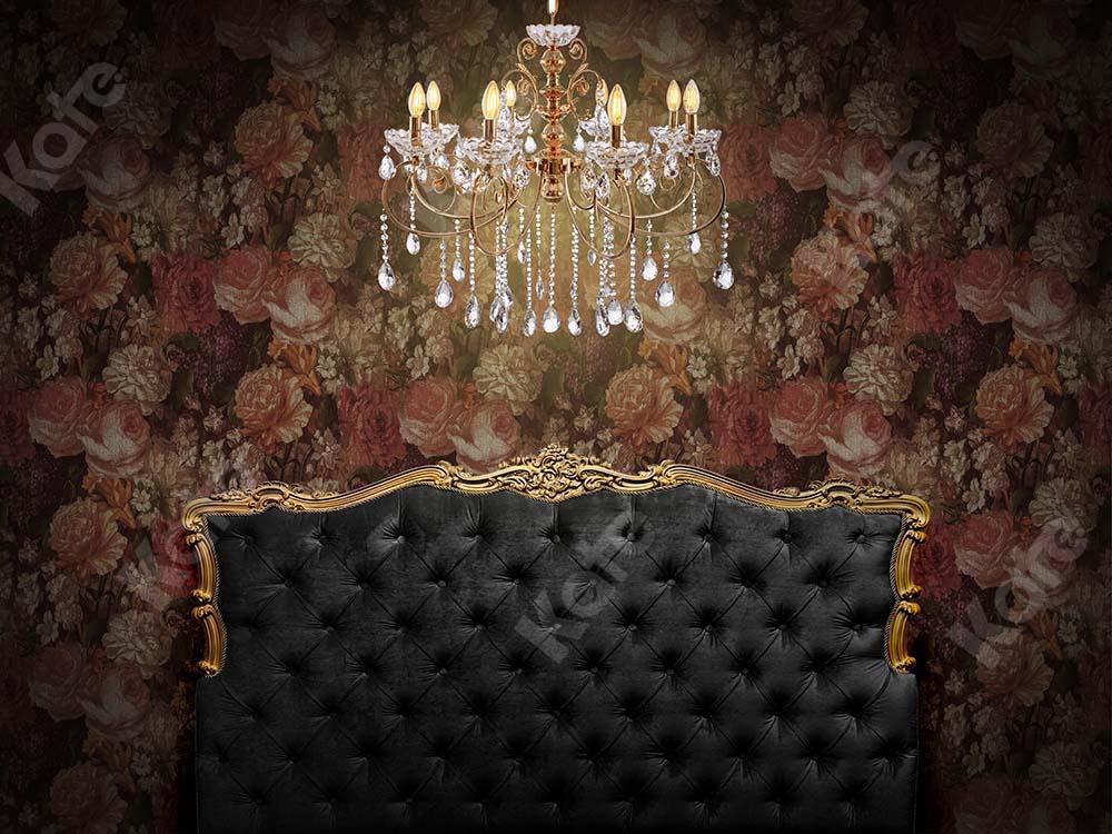 Kate Boudoir Black Headboard Retro Florals Wall Backdrop Designed by Chain Photography