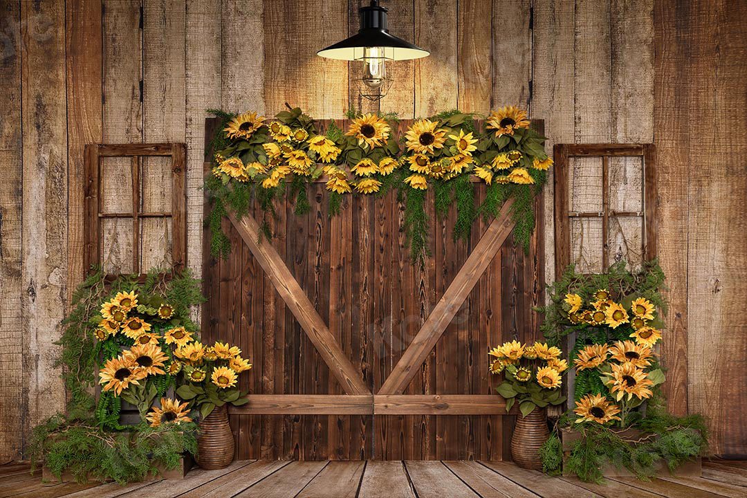 Kate Spring Sunflowers Wood Door Backdrop Designed by Emetselch