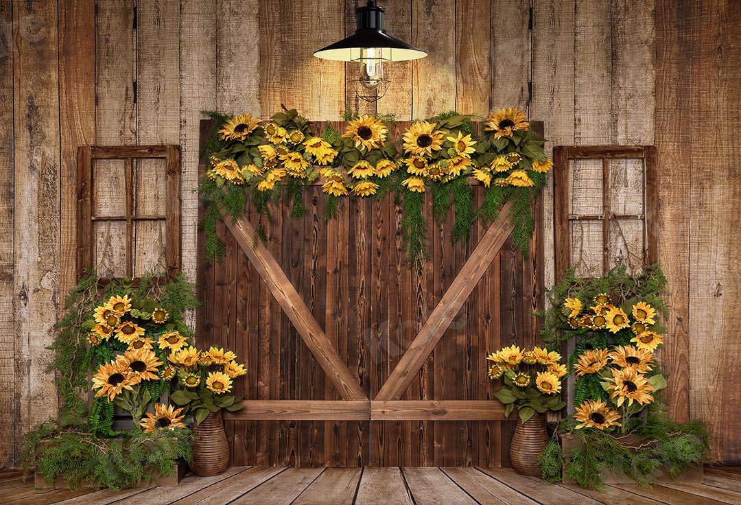 Kate Spring Sunflowers Wood Door Backdrop Designed by Emetselch