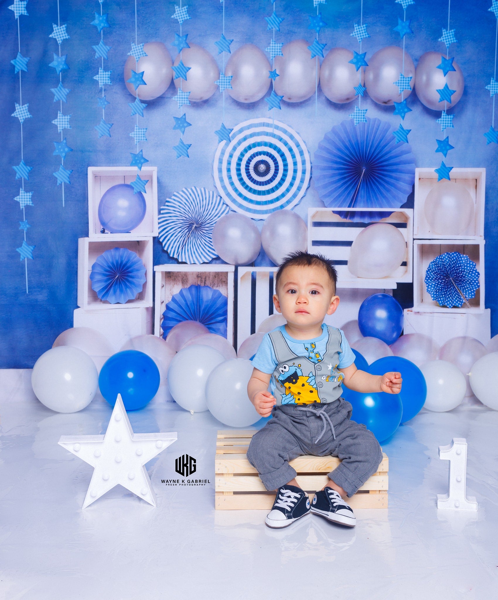 Kate Birthday Blue Balloon Boy Backdrop Designed by Emetselch