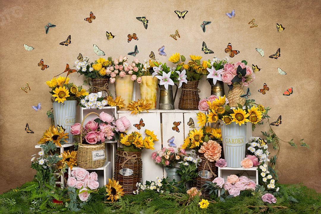 Kate Spring Flowers Butterfly Florist Backdrop Designed by Emetselch