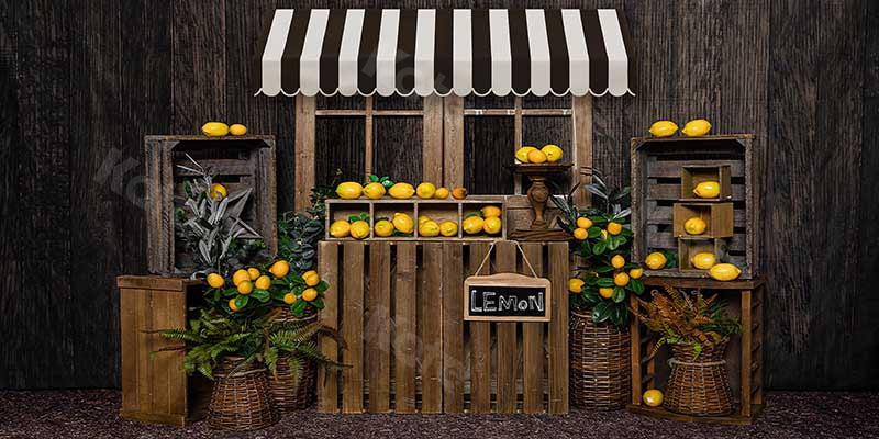 Kate Summer Lemon Stand Wood Wall Backdrop Designed by Emetselch