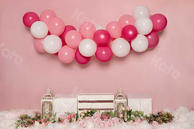 Kate Cake Smash Flowers Balloon Pink Girly Backdrop Designed by Emetselch
