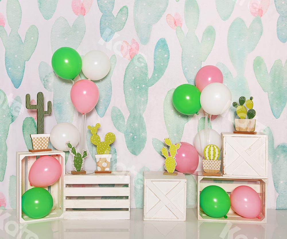 Kate Children Summer Backdrop with Cactus Balloons Designed by Emetselch
