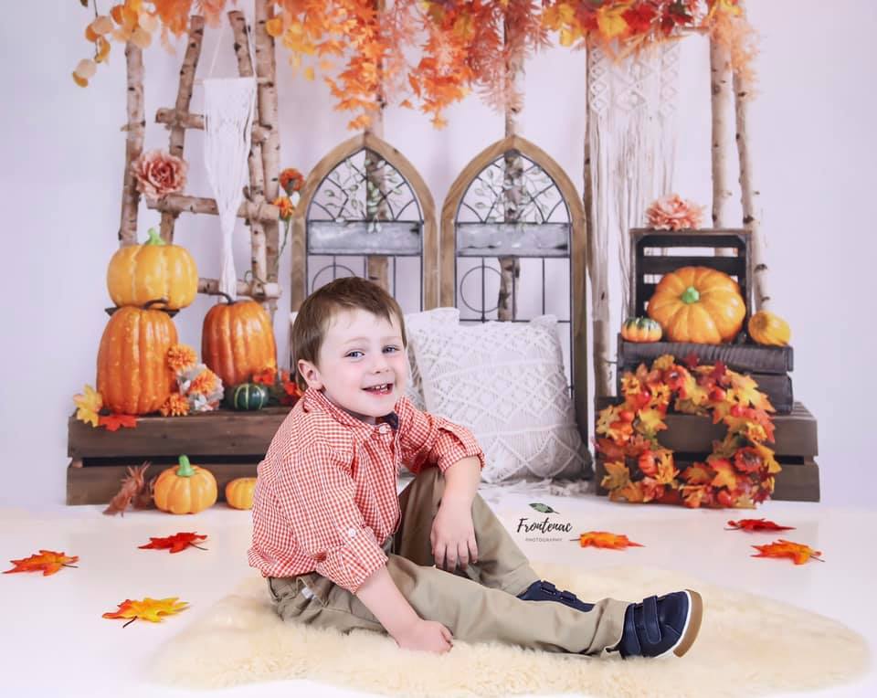 Kate Autumn Pumpkin Maple Leaf Boho Backdrop Designed by Emetselch -UK