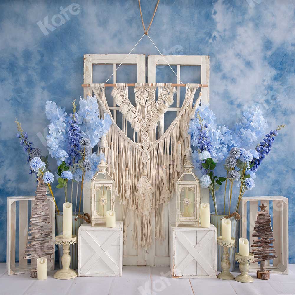 Kate Blue Floral Boho Backdrop Designed by Emetselch -UK