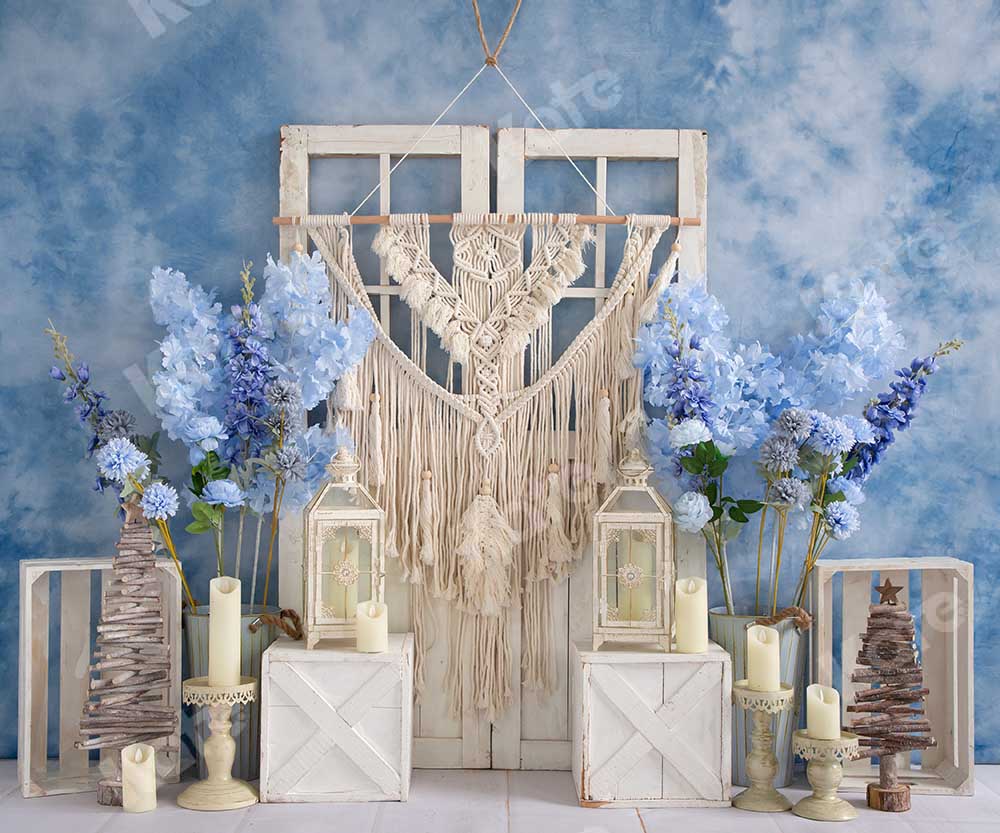 Kate Blue Floral Boho Backdrop Designed by Emetselch -UK