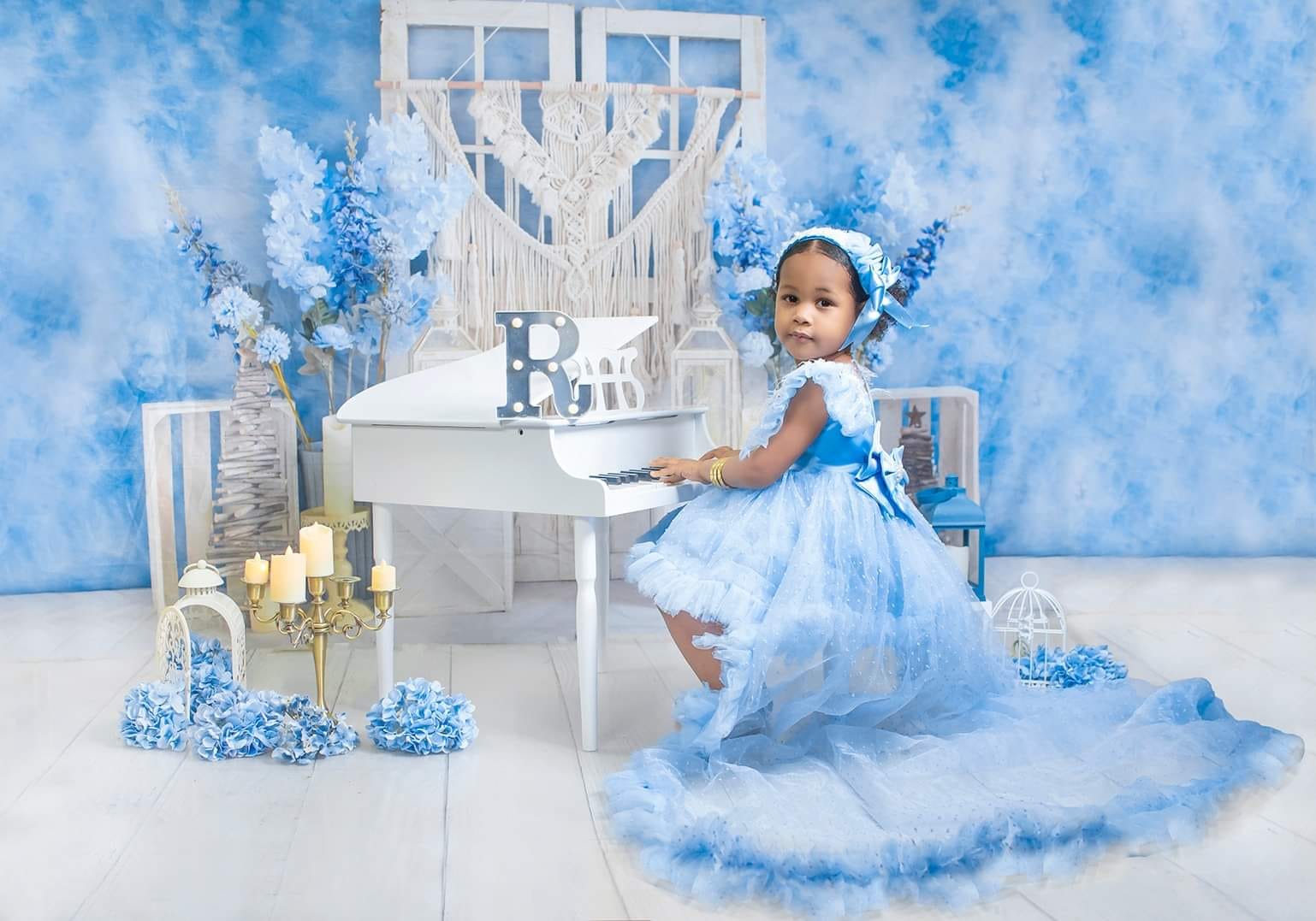 Kate Blue Floral Boho Backdrop Designed by Emetselch -UK