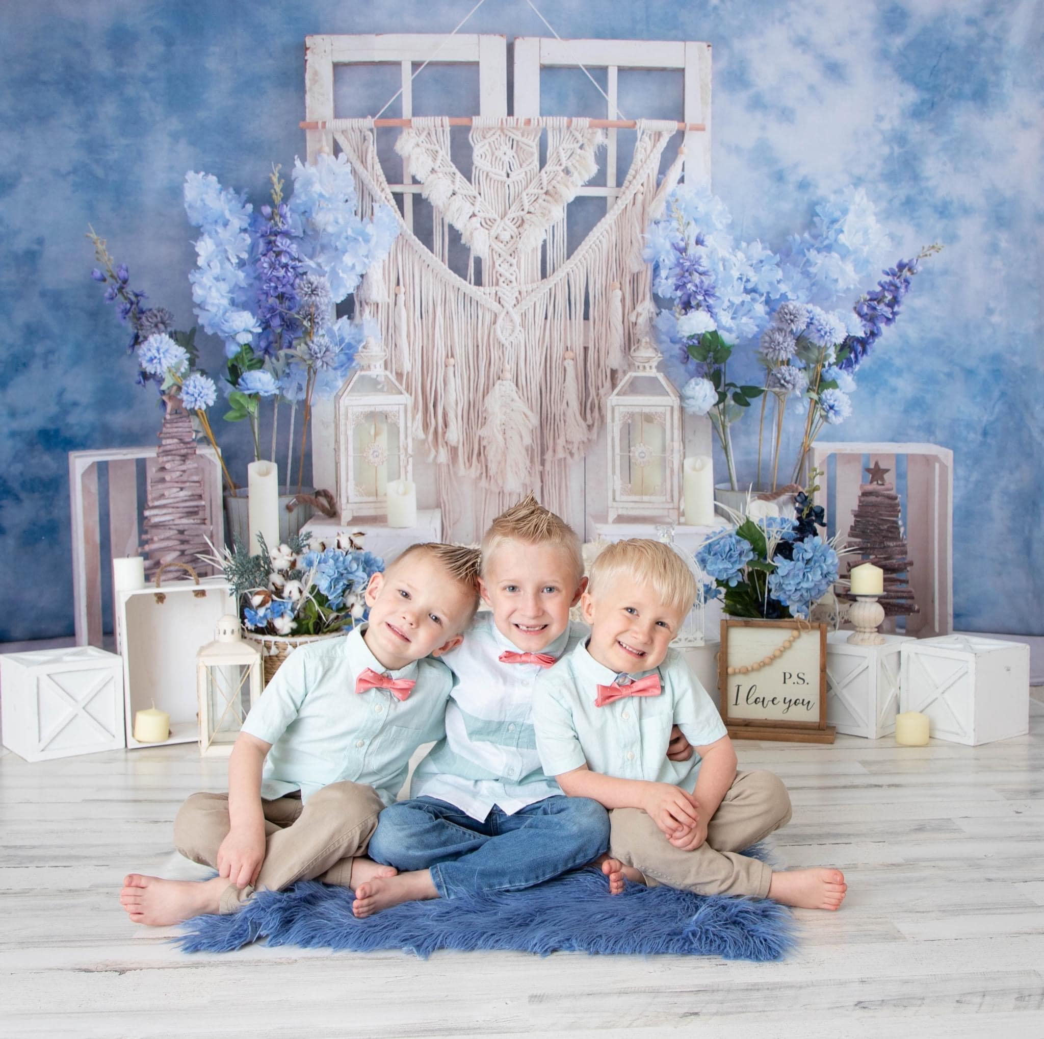 Kate Blue Floral Boho Backdrop Designed by Emetselch -UK