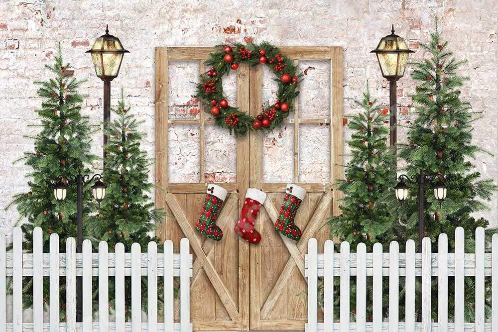 Kate Christmas Winter Snow Fence Door Backdrop Designed by Emetselch