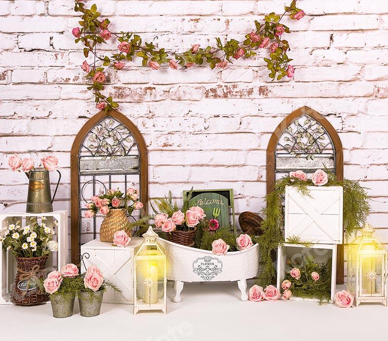 Kate Mother's Day Flowers Windows Baby Bath Brick Backdrop Designed by Emetselch