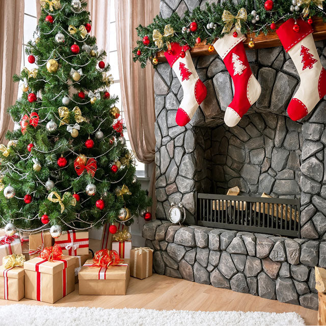 Kate Christmas Tree Backdrop Gift Stove Sock Props for Photography