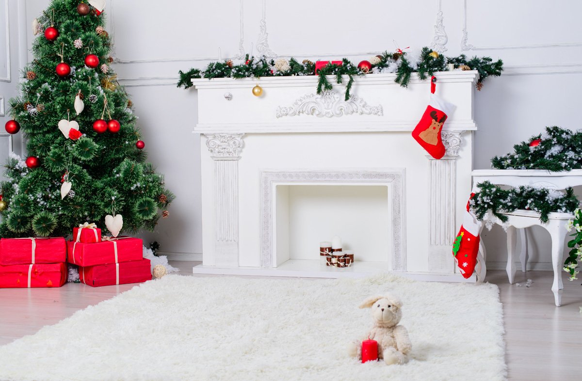 Kate White Fireplace backdrop Christmas tree Backgreound for photography - Kate backdrop UK